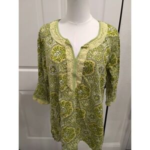 Westside Women's Green Medallion Print Cotton Tunic Top XXL